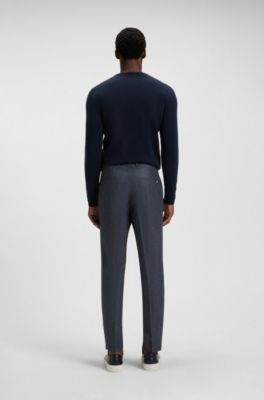 Pantalon Slim en laine vierge &agrave; micro motif, bleu clair