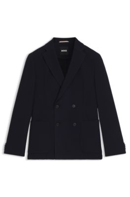 Micro-patterned slim-fit jacket in stretch wool, Dark Blue