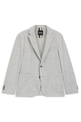 Slim-fit blazer in checked stretch fabric, Plata