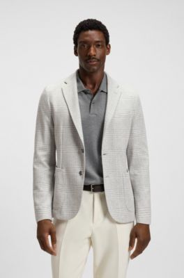 Blazer slim fit en tejido el&aacute;stico a cuadros, Plata