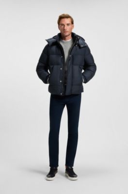 Chaqueta repelente al agua con insignia de logo, Azul oscuro