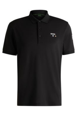 Paddy stretch-piqu&eacute; polo shirt with logo detail, Black