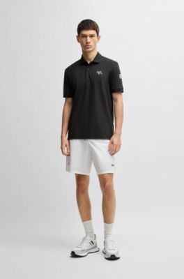 Paddy stretch-piqu&eacute; polo shirt with logo detail, Black