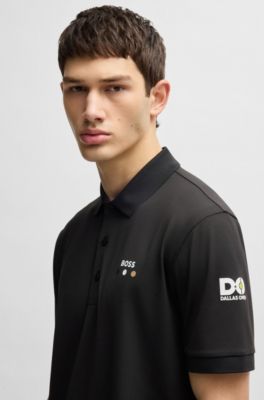 Paddy stretch-piqu&eacute; polo shirt with logo detail, Black