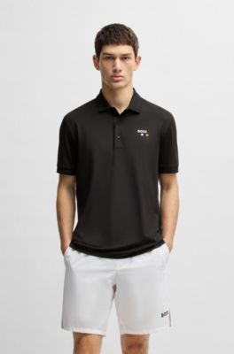 Paddy stretch-piqu&eacute; polo shirt with logo detail, Black