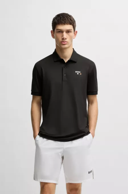Paddy polo shirt in stretch piqué with tennis artwork