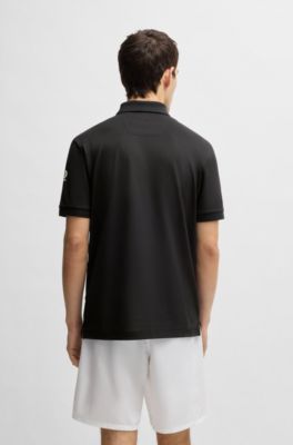 Paddy stretch-piqu&eacute; polo shirt with logo detail, Black