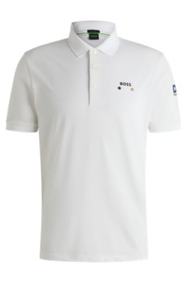 Paddy stretch-piqu&eacute; polo shirt with logo detail, White