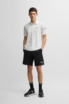 Paddy stretch-piqu&eacute; polo shirt with logo detail, White
