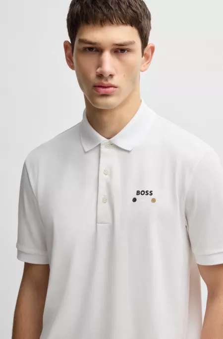 Paddy polo shirt in stretch piqué with tennis artwork