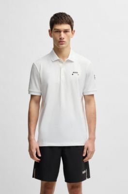 Paddy stretch-piqu&eacute; polo shirt with logo detail, White