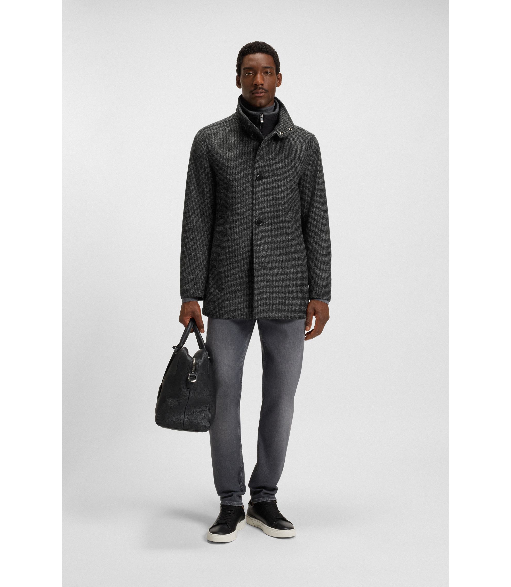 BOSS - Regular-fit coat with inner bib - Black