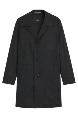 Manteau Relaxed en laine vierge et cachemire &agrave; carreaux, Noir