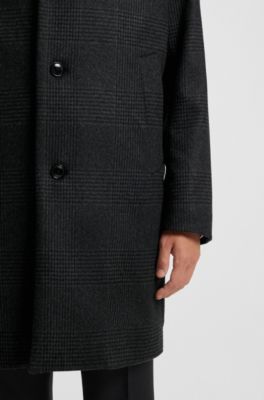 Manteau Relaxed en laine vierge et cachemire &agrave; carreaux, Noir