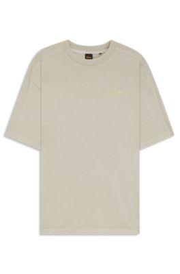 T-shirt en jersey de coton avec d&eacute;tail logot&eacute;, Beige clair