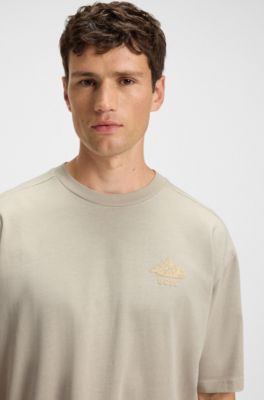 Camiseta de punto de algod&oacute;n con detalle de logo, Beige claro
