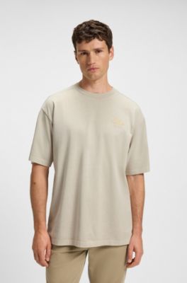 Camiseta de punto de algod&oacute;n con detalle de logo, Beige claro