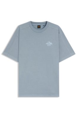 Camiseta de punto de algod&oacute;n con detalle de logo, Celeste