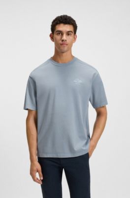 Camiseta de punto de algod&oacute;n con detalle de logo, Celeste