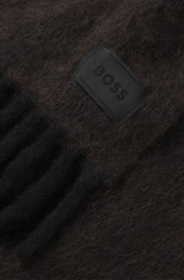 Italian-made fringed scarf with wool and alpaca, Dark Grey