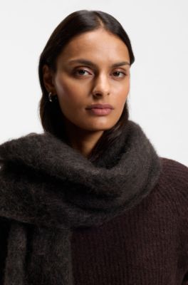 Italian-made fringed scarf with wool and alpaca, Dark Grey
