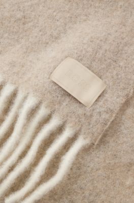 Italian-made fringed scarf with wool and alpaca, White