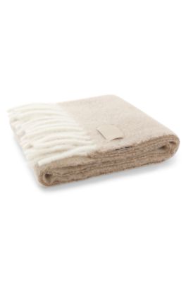 Italian-made fringed scarf with wool and alpaca, White