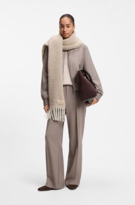 Italian-made fringed scarf with wool and alpaca, White