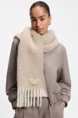 Italian-made fringed scarf with wool and alpaca, White