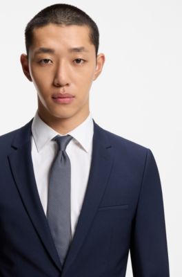 Jacquard-pattern tie in silk, Dark Blue