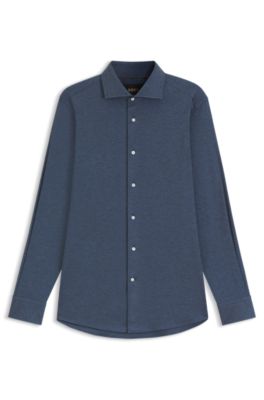 Slim-fit shirt in an Italian-made cotton blend, Light Blue