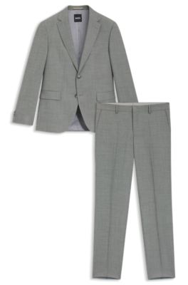 Two-piece regular-fit suit in patterned stretch cloth, Silver