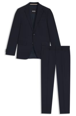 Two-piece regular-fit suit in patterned stretch cloth, Dark Blue