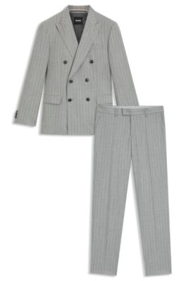 Traje slim fit de dos piezas en lana virgen a rayas, Plata