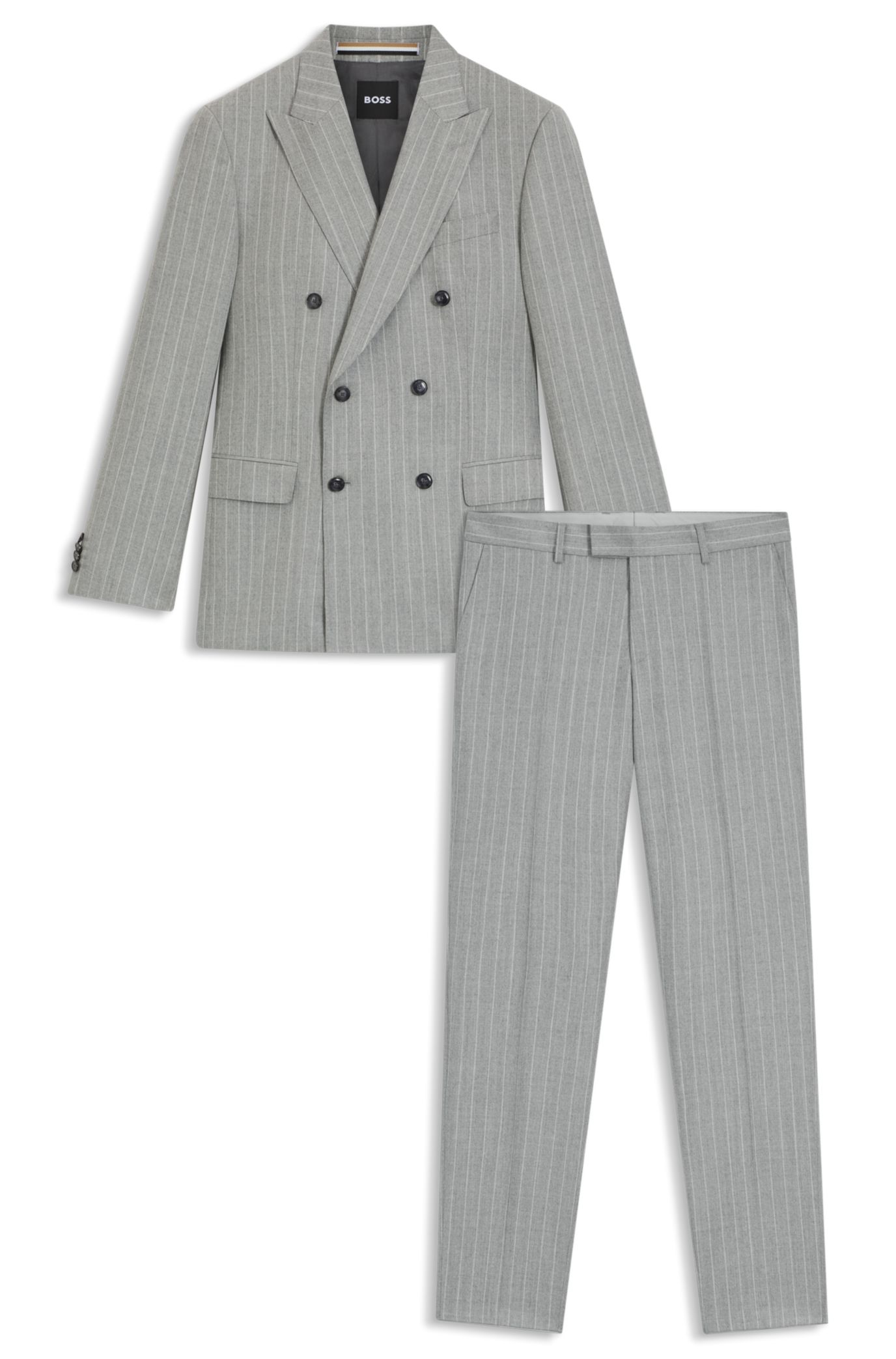 BOSS - Two-piece slim-fit suit in striped virgin wool - Silver