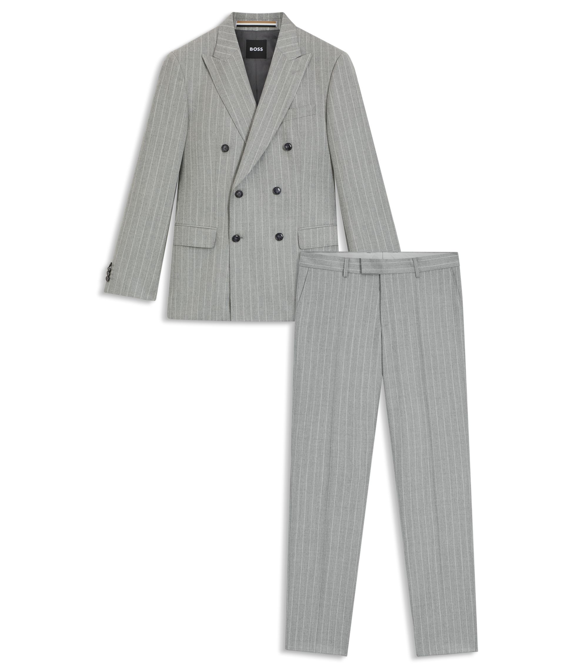 BOSS - Two-piece slim-fit suit in striped virgin wool - Silver
