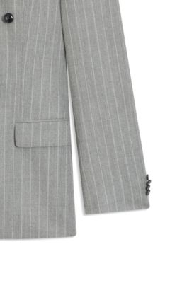 Traje slim fit de dos piezas en lana virgen a rayas, Plata