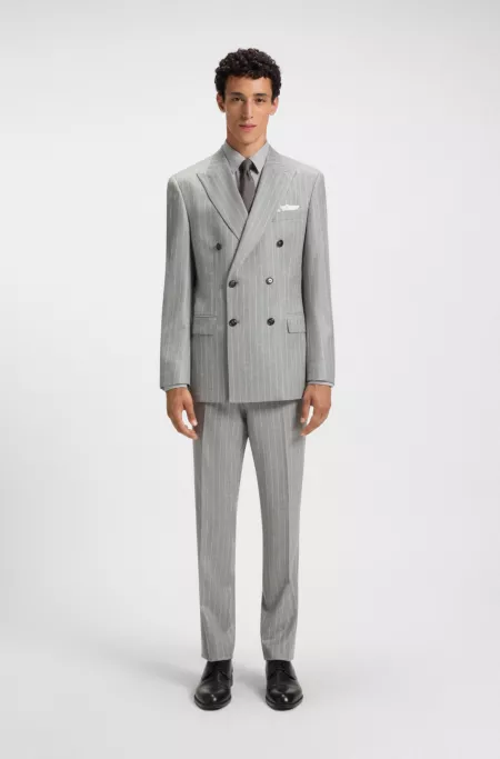 Two-piece slim-fit suit in striped virgin wool