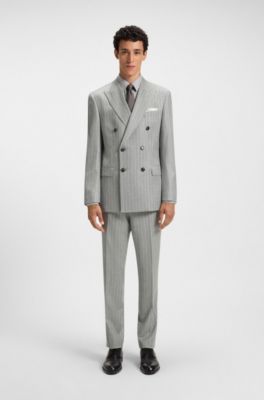 Traje slim fit de dos piezas en lana virgen a rayas, Plata