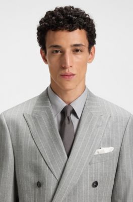 Traje slim fit de dos piezas en lana virgen a rayas, Plata