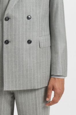 Two-piece slim-fit suit in striped virgin wool, Silver
