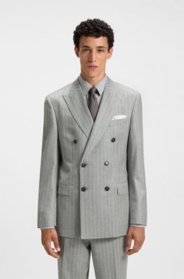 Two-piece slim-fit suit in striped virgin wool, Silver