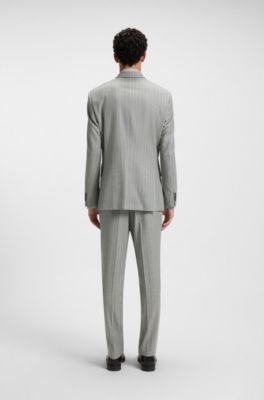 Two-piece slim-fit suit in striped virgin wool, Silver