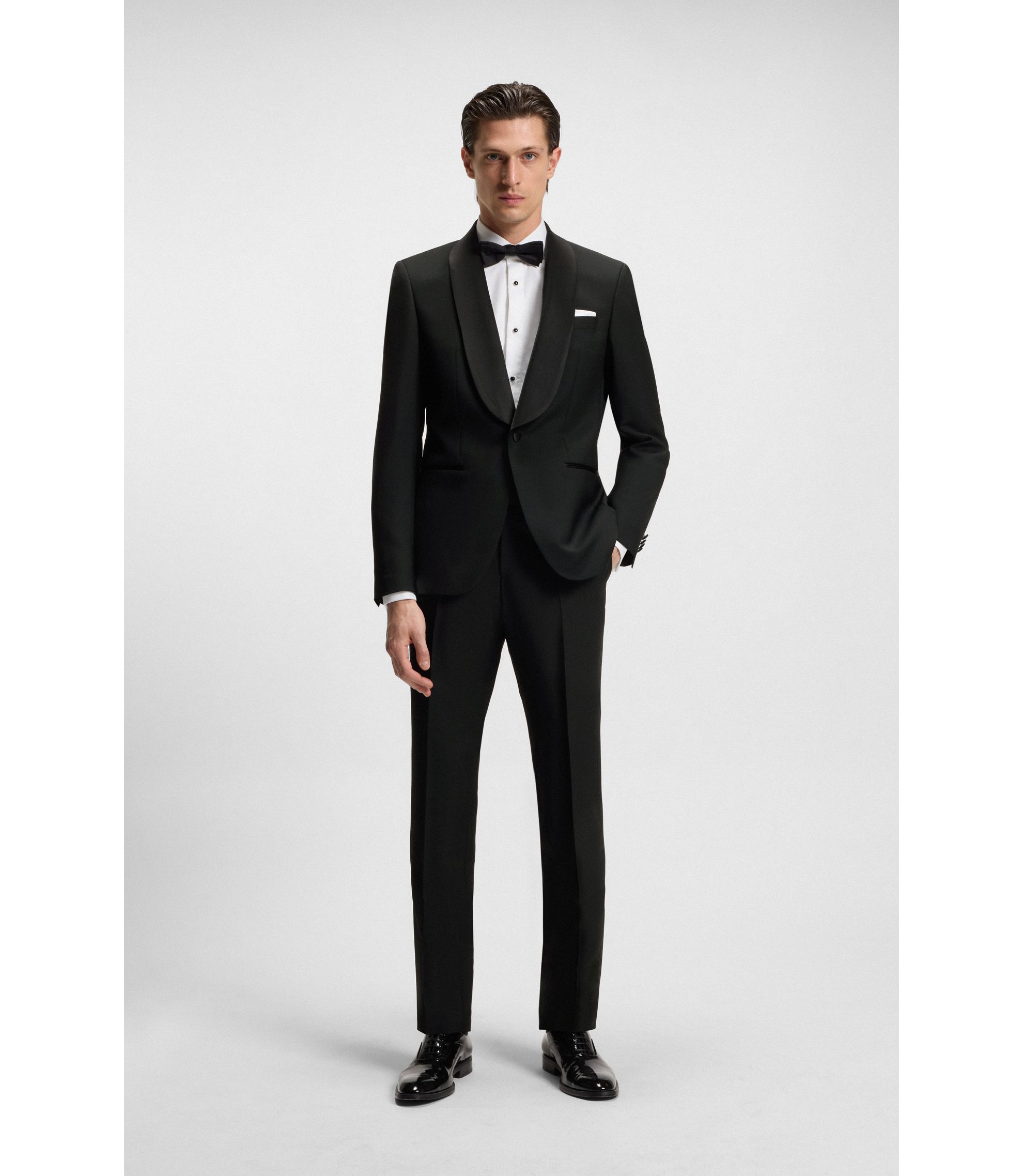 BOSS - Two-piece tuxedo suit in an Italian wool blend - Black