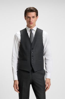 Traje regular fit con chaleco de lana virgen el&aacute;stica, Gris oscuro