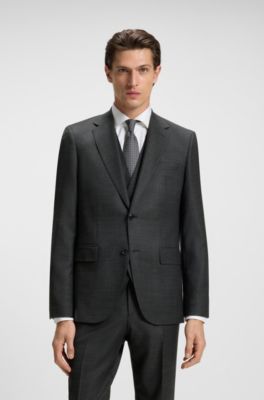 Traje regular fit con chaleco de lana virgen el&aacute;stica, Gris oscuro