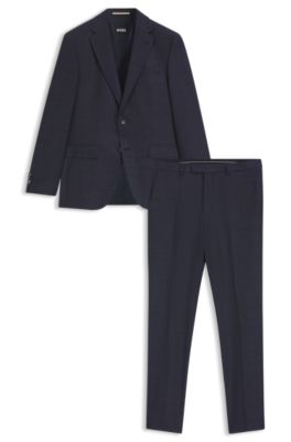 Traje regular fit con chaleco de lana virgen el&aacute;stica, Azul