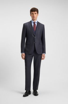 Traje regular fit con chaleco de lana virgen el&aacute;stica, Azul
