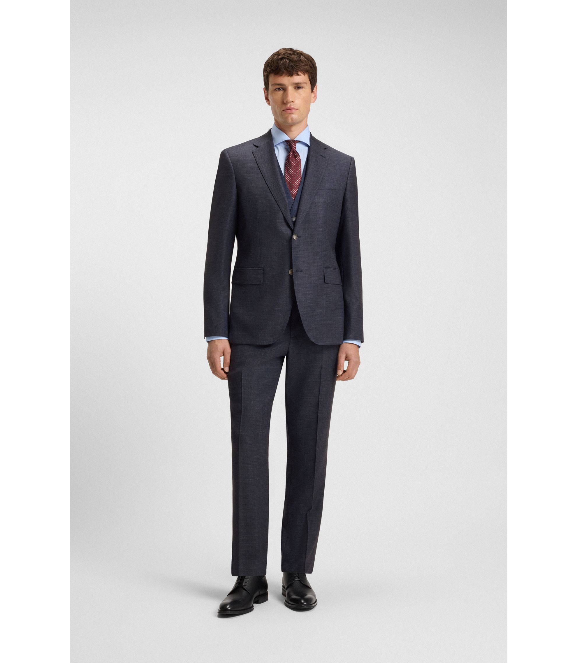 BOSS - Three-piece regular-fit suit in stretch wool - Blue