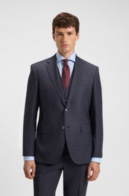 Traje regular fit con chaleco de lana virgen el&aacute;stica, Azul